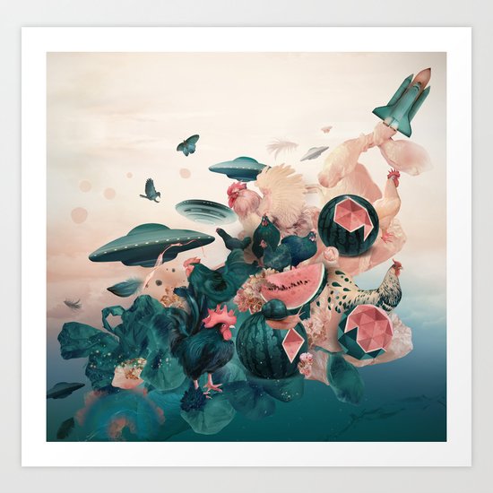 Watermelon&Black cock Art Print