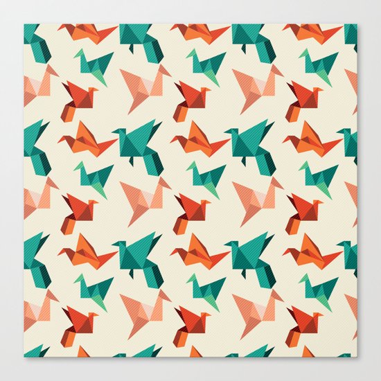 teal paper cranes Canvas Print