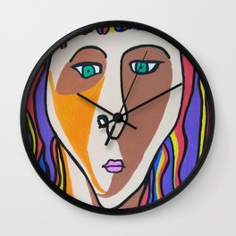 Janie Selfie Wall Clock | Fiction, Illustration, Self Portrait, Greeneyes, Me, Expressionism, Myself, Acrylic, Popart, Janie 