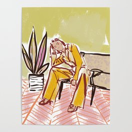 Woman sitting on sofa Poster