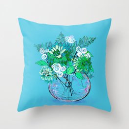 Dahlias in Green and Bowl Throw Pillow