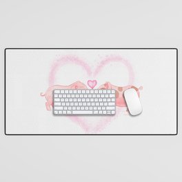 Cute and Sweet Little Piglets in Love, Watercolor Hand-painted Print, I Love You Gift With Animals Desk Mat