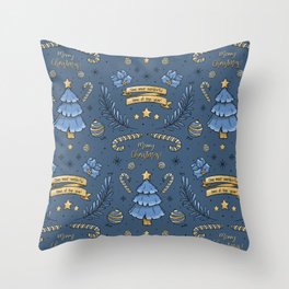 Gold & Blue Christmas Throw Pillow