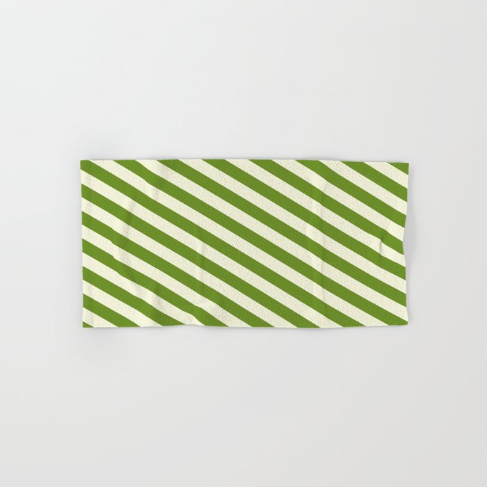 Green and Beige Colored Stripes/Lines Pattern Hand & Bath Towel