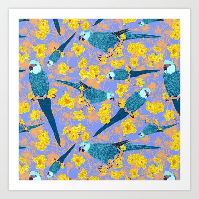 Spix Macaw Flower Power Art Print