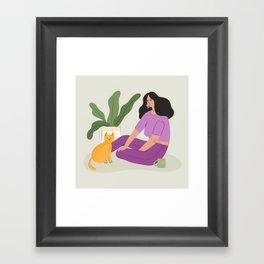 A Lady & her Cat Framed Art Print