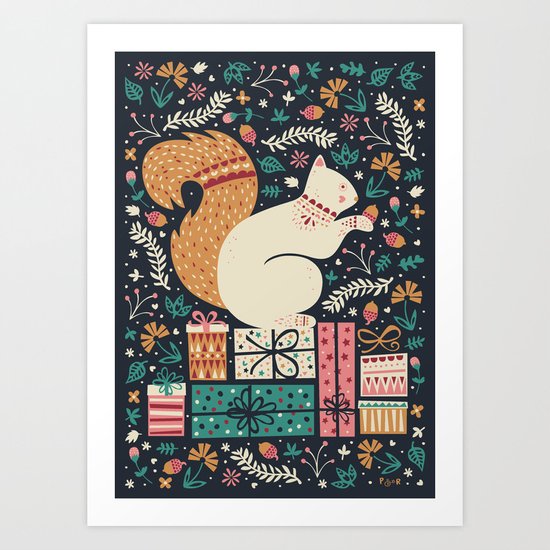 Merry Little Squirrel Art Print