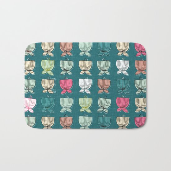 flower cups teal Bath Mat