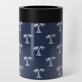 Navy Blue And White Palm Trees Pattern Can Cooler
