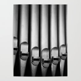 Organ pipes black and white photography Poster