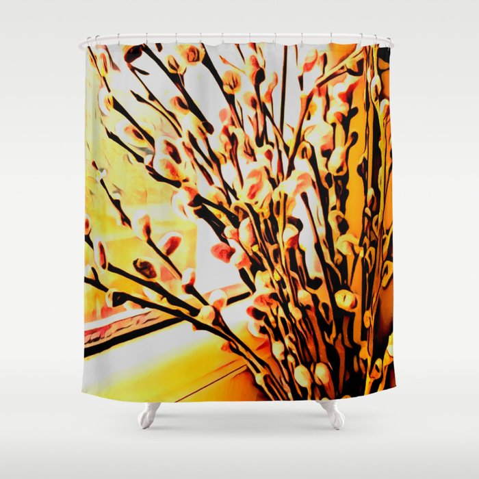 Goat willow at window Shower Curtain