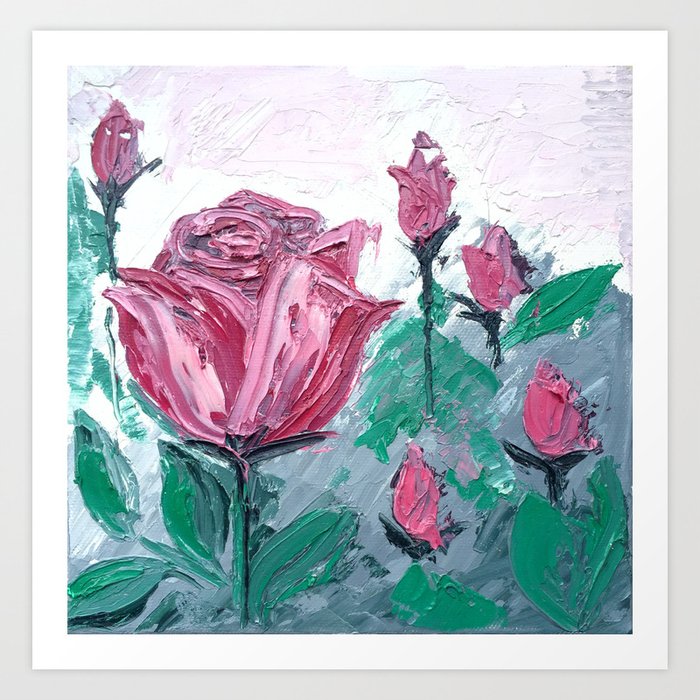 Crimson Rose Garden Watercolor Art Print Art Print By Lena Petrova Studio (@Lenapetrovastudio) | Society6