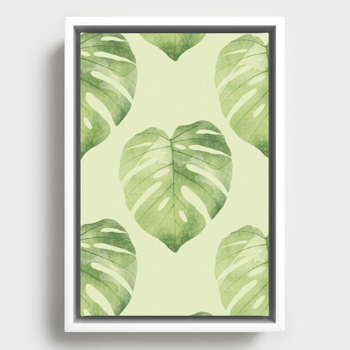 Monstera Leaf Seamless Pattern Framed Canvas