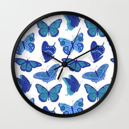 Texas Butterflies – Blue and Teal Pattern Wall Clock