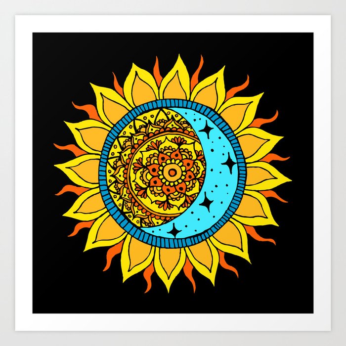 Download Sun and Moon Mandala Art Print by julieerindesigns | Society6