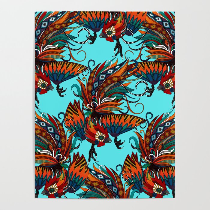 rooster ink turquoise Poster