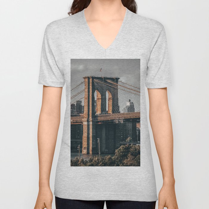 New York City Brooklyn Bridge V Neck T Shirt