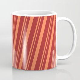[ Thumbnail: Brown and Coral Colored Pattern of Stripes Coffee Mug ]