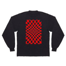 Red Op Art Check or Checked Background. Long Sleeve T-shirt