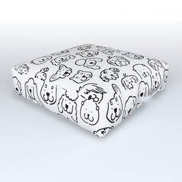 Cute Black and White Dog Lineart pattern Outdoor Floor Cushion