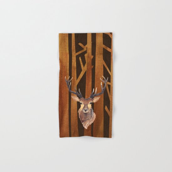 Proud deer in forest 1- Watercolor illustration Hand & Bath Towel