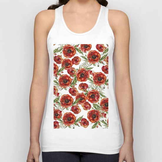 Poppy Pattern On White Background Unisex Tank Top