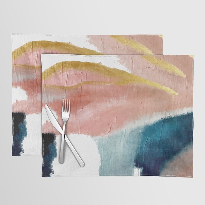 Exhale: a pretty, minimal, acrylic piece in pinks, blues, and gold Placemats