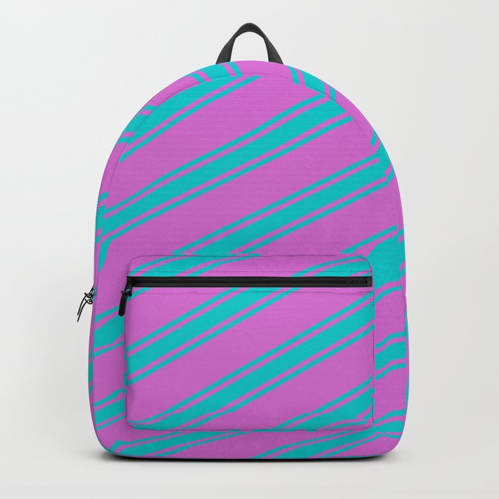 Orchid & Dark Turquoise Colored Lined/Striped Pattern Backpack