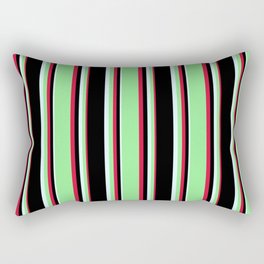 [ Thumbnail: Crimson, Light Green, Light Cyan, and Black Colored Pattern of Stripes Rectangular Pillow ]