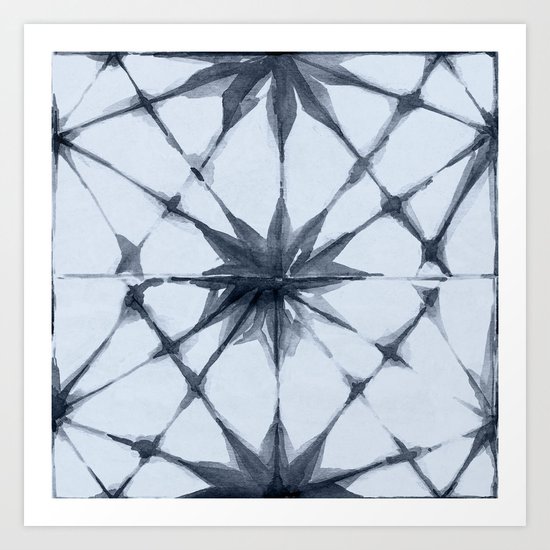 Shibori Starburst Indigo Blue on Sky Blue Art Print
