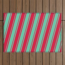 [ Thumbnail: Aquamarine and Crimson Colored Lined/Striped Pattern Outdoor Rug ]