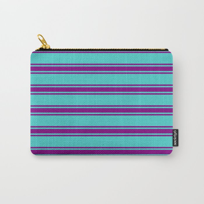 Turquoise and Purple Colored Lines/Stripes Pattern Carry-All Pouch