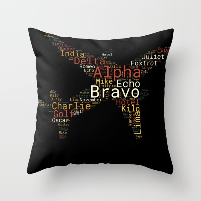 Plane Phonetic Alphabet, Airplane Pilot Flying Throw Pillow