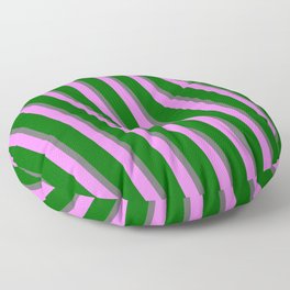 [ Thumbnail: Dim Grey, Violet, and Dark Green Colored Lines Pattern Floor Pillow ]