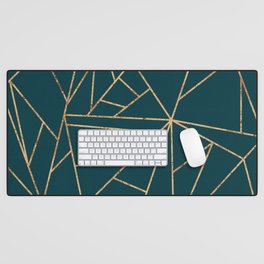 Luxe Teal and Gold Geometric Lines Desk Mat