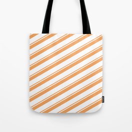 [ Thumbnail: Brown & White Colored Lines/Stripes Pattern Tote Bag ]