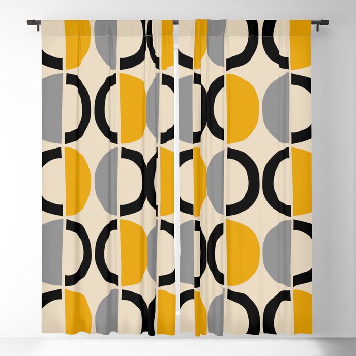 Mid Century Modern Half Circle Pattern 547 Beige Black Gray and Yellow Blackout Curtain