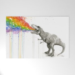 T-Rex Dinosaur Rainbow Puke Taste the Rainbow Watercolor Welcome Mat