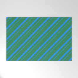 [ Thumbnail: Sea Green & Blue Colored Striped/Lined Pattern Welcome Mat ]