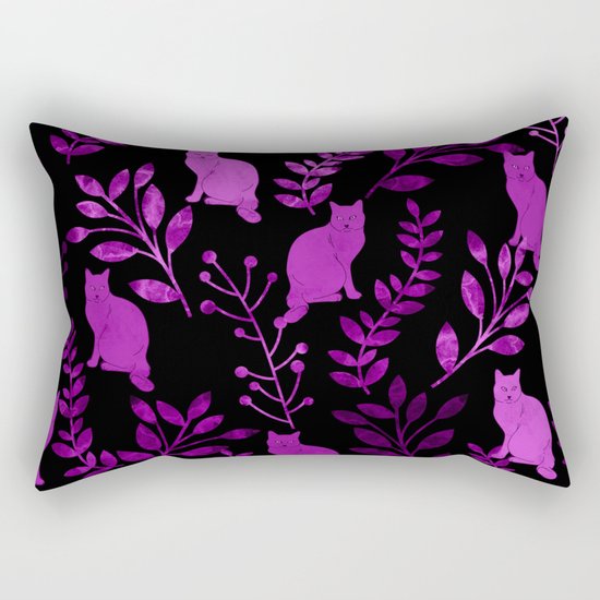 Watercolor Floral and Cat II Rectangular Pillow