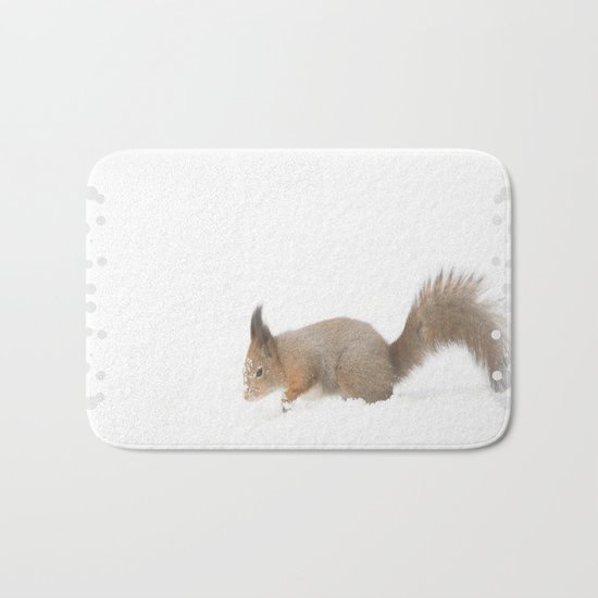 Little squirrel sitting in the snow Bath Mat