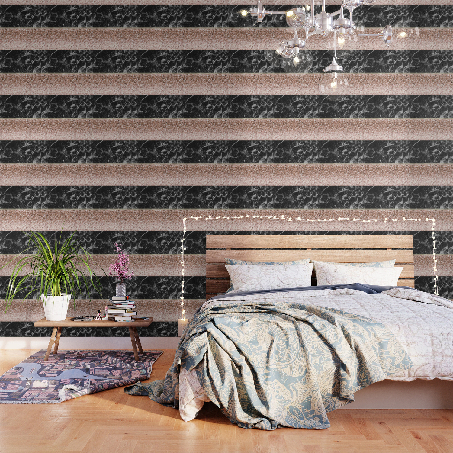 Warm Chromatic Rose Gold And Black Marble Wallpaper By Marbleco Society6