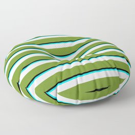 [ Thumbnail: Black, Aqua, Lavender & Green Colored Stripes Pattern Floor Pillow ]