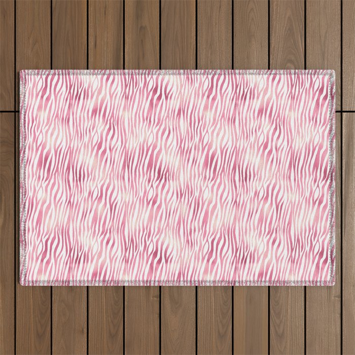 Pink White Tiger Stripes Pattern Outdoor Rug