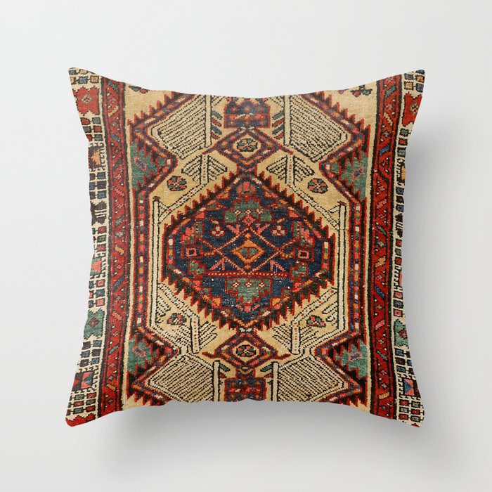 Persia Serab 19th Century Authentic Colorful Red Blue Green Vintage Patterns Throw Pillow