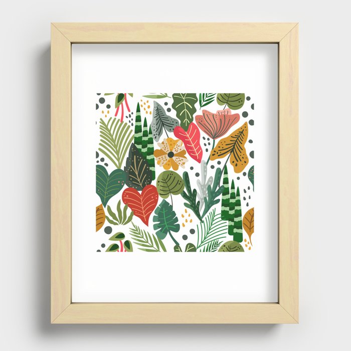 Modern Botanical Foliage Floral Pattern Recessed Framed Print