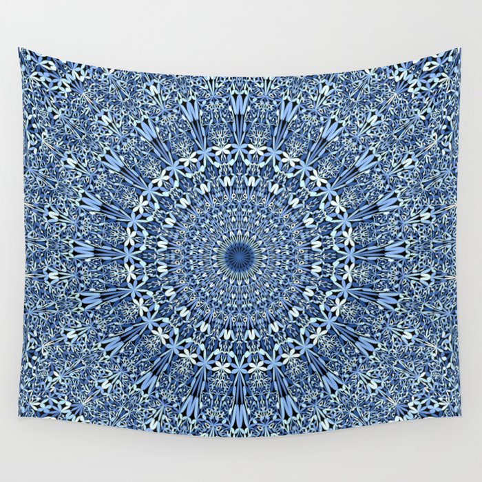 Light Blue Floral Mandala Wall Tapestry
