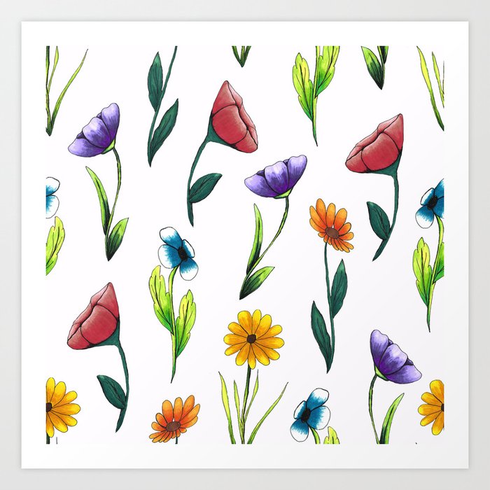 Wildflowers1 on White Art Print