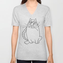 Pensive Cat V Neck T Shirt
