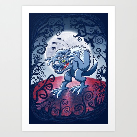 Werewolf Scratching Spooky Fleas Art Print